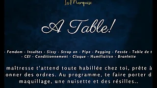 A table!  French audio femdom milking table sissy cei