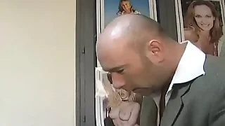 Alluring beauteous French secretary facialized in the office
