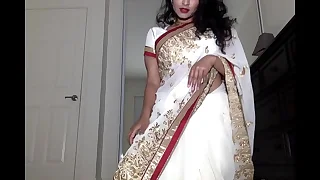 Desi Dhabi in Saree getting Naked with the addition of Plays with Hairy Pussy