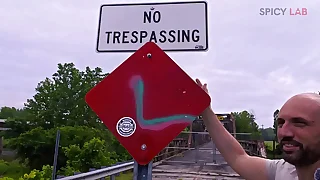 Exhibitionist and busty gets fucked on an outcast bridge