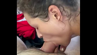 Pretty young hooker is on the phone call with her boyfriend while she is getting fucked completely naked while in public