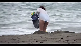 My Wife a Beautiful 58yearold on the Beach Shows wanting and Masturbates with Hers