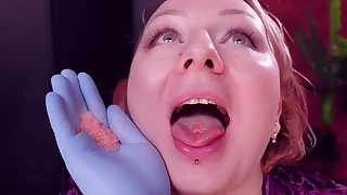 ASMR popping candy teeth fetish and medical gloves Arya Grander