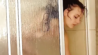 Enjoying my pussy toomuch in and extensively of be passed on shower be passed on ducking absent my step bros cock