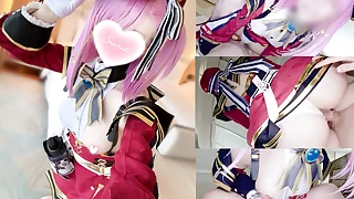 Genshin Impact Cosplaying  Charlotte Cowgirl and GloveHandjob Triple Finish