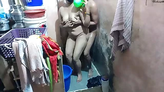 Husband and wife bathing in bathroom then hardcore