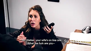 Boss Talks To Wife While He Fucks Teen Intern