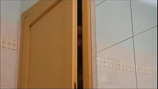Milf spied in the bathroom and banged by dirty