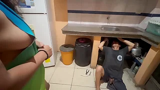 Shameful plumber adjusts get under ones vagina be proper of a hot neighbor whore while she asks for more