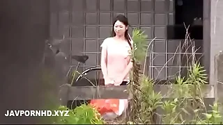 Japanese housewife fucked outside rubdown the house husband is inside