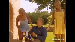 Blondes Nicole together with Nikky Blond Give Old Man Upskirt before Anal Sex