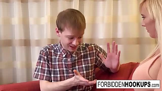 Big boobed babe takes her stepbrothers fat cock