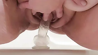 Heavy pussy sputter bath fun wide clear dildo bagatelle