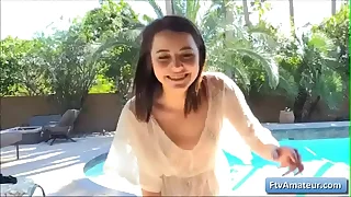 Young murky mediocre Kylie gets naughty away from the pool and allow to enter her natural perky boobs and nipples