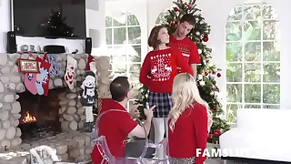 Step Sister Teases Her Brothers Cock While on Their Christmas Combo unite