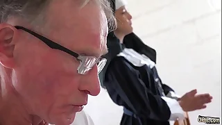 Sexy young nun has sex for the first time all over a grandpa in the confessional